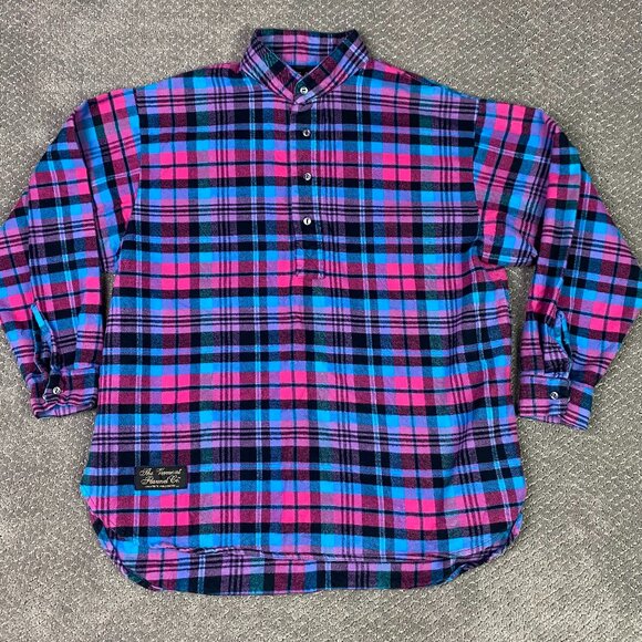 Vermont Flannel Co. Pullover Henley Shirt Men's Medium Blue Pink Plaid Check - Picture 1 of 9